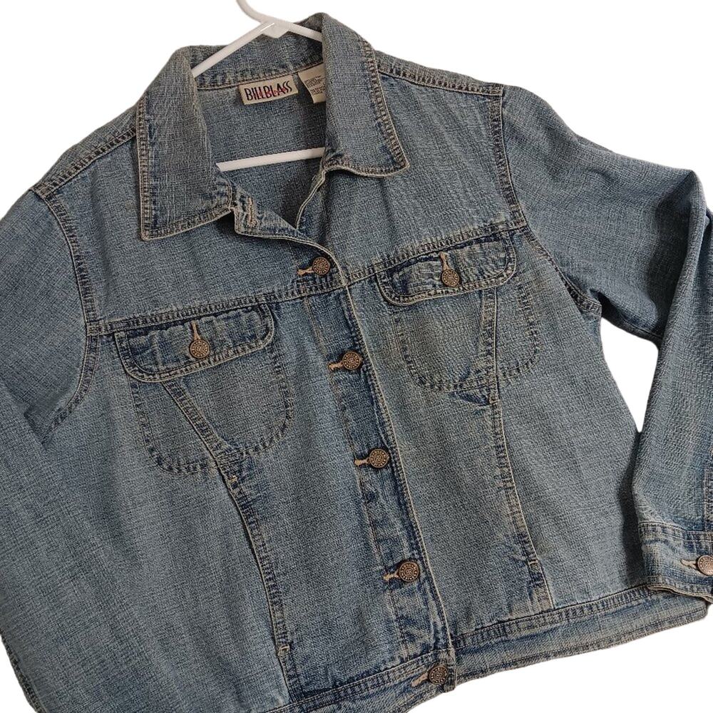Bill Blass‎ Vintage Denim Jacket Womens Large Light Wash Trucker Grunge Casual